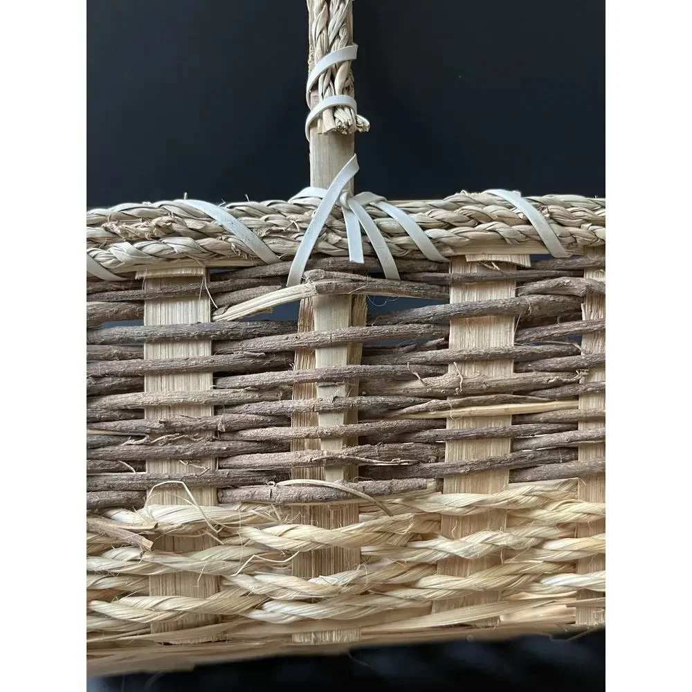 Vintage Garden Trug Handle Basket Rustic Twig Wood Farmhouse Gathering Cottage